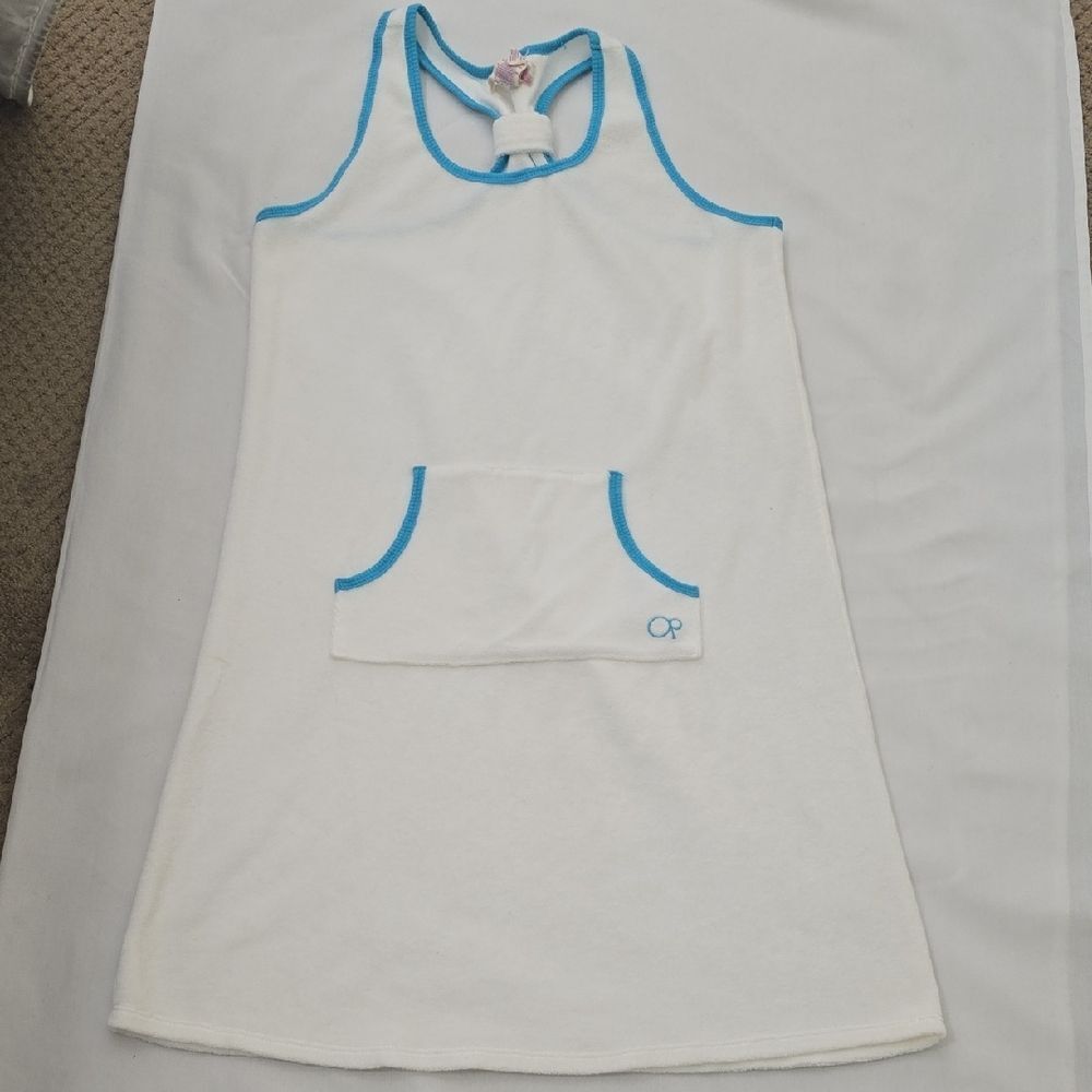 OP White Terry Girl's Dress with Bright Blue Trim ‎ Xl